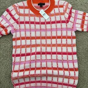 Ann Taylor Pink White Orange Grid Knit Sweater